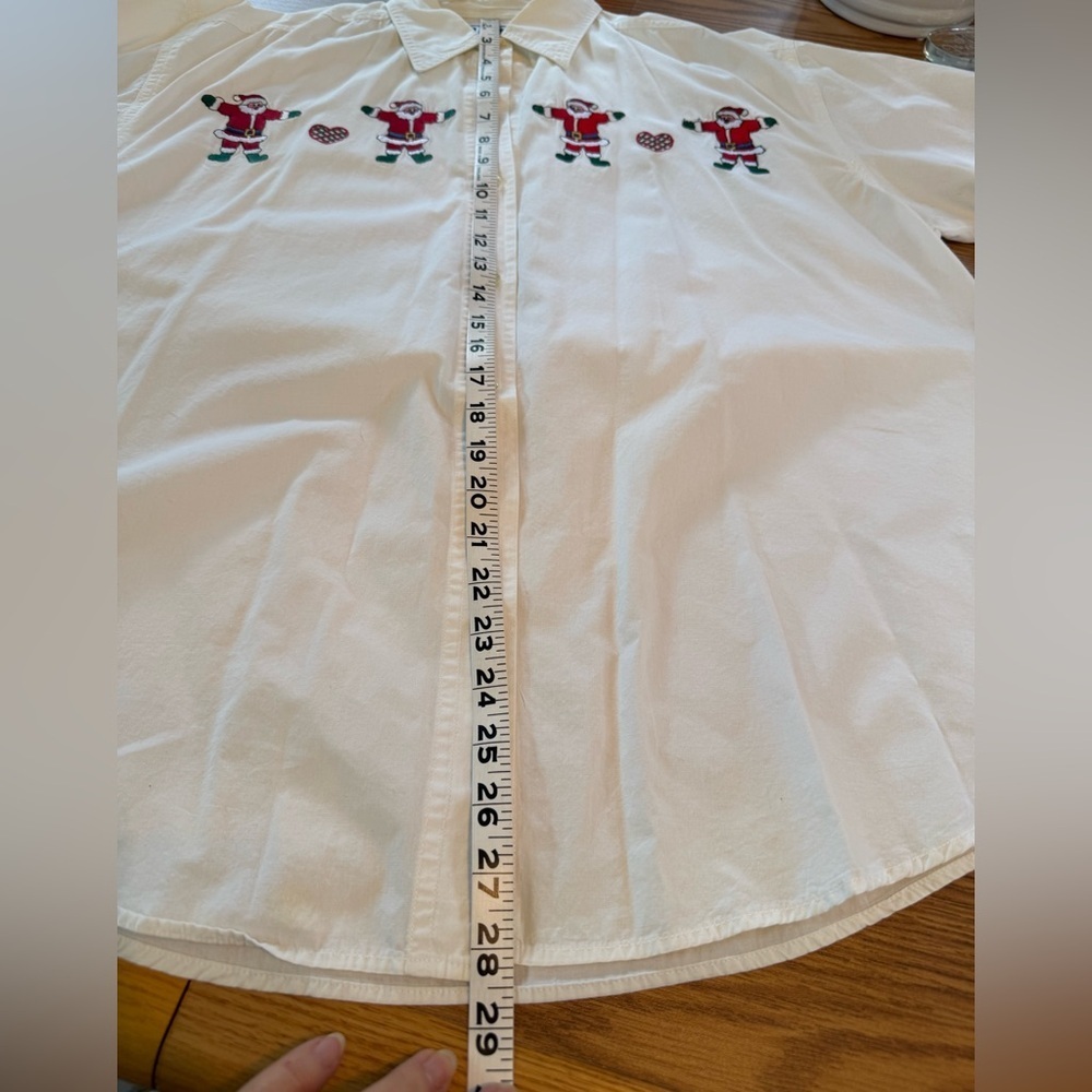 2 pc - Festive White Button Up Shirts with Santa & Teddy Bear Embroidery - Picture 11 of 13